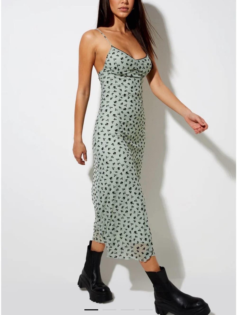 Motel Rocks Sage Green Floral Slip Midi Dress
